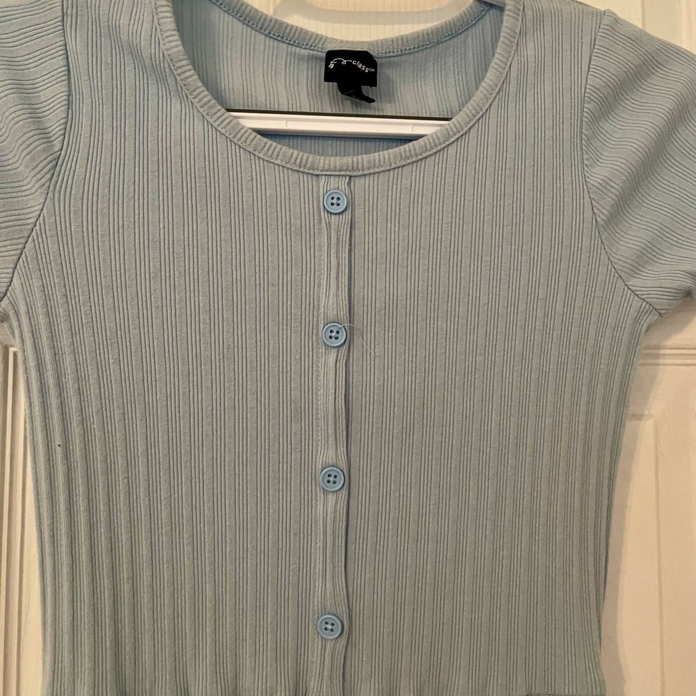 Art Class Light Blue Ribbed Kids Dress